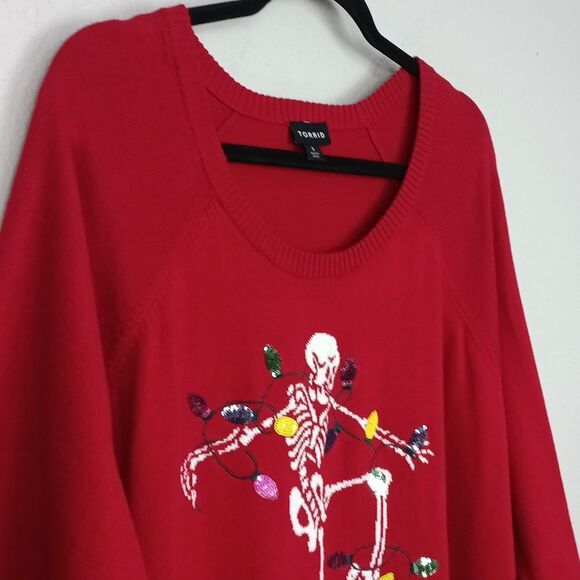 Torrid Womens Red Festive  Christmas Skeleton Sweater sz 3 ( L) - Picture 4 of 12